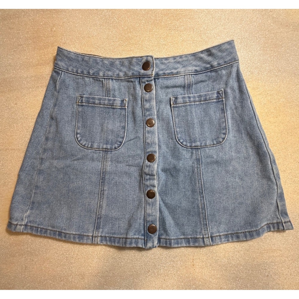 Brandy Melville John Galt Denim Mini Skirt Light Wash‎ Button Front Size 27-2073